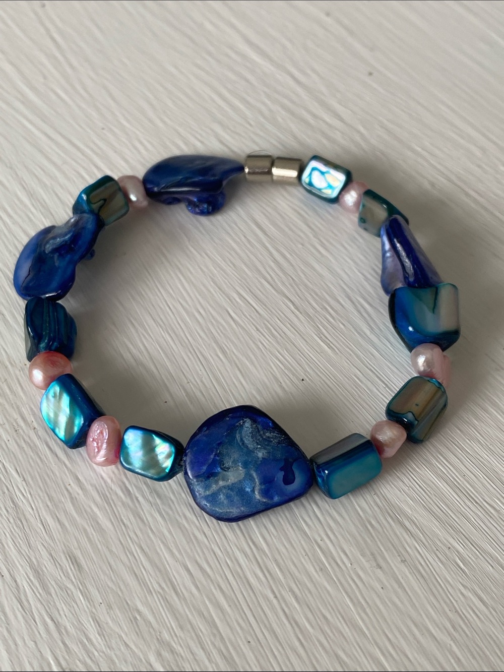 Roxy Blue & Pink Shell Bead Bracelet Magnetic Closure